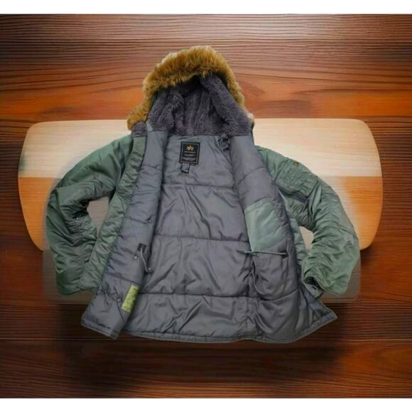 Alpha Industries Extreme Weather Hooded Jacket N-3B Men’s Size Small Green Coat
